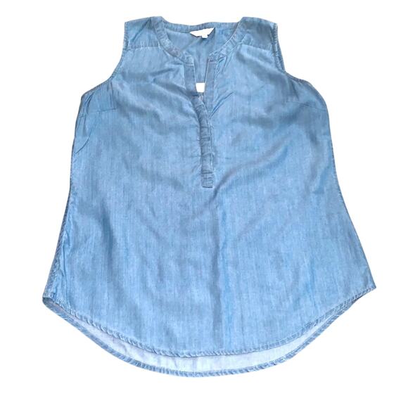 CROWN & IVY Womens Sleeveless Denim Top Small Upper Back Cut Out Lyocell Summer - Picture 4 of 8